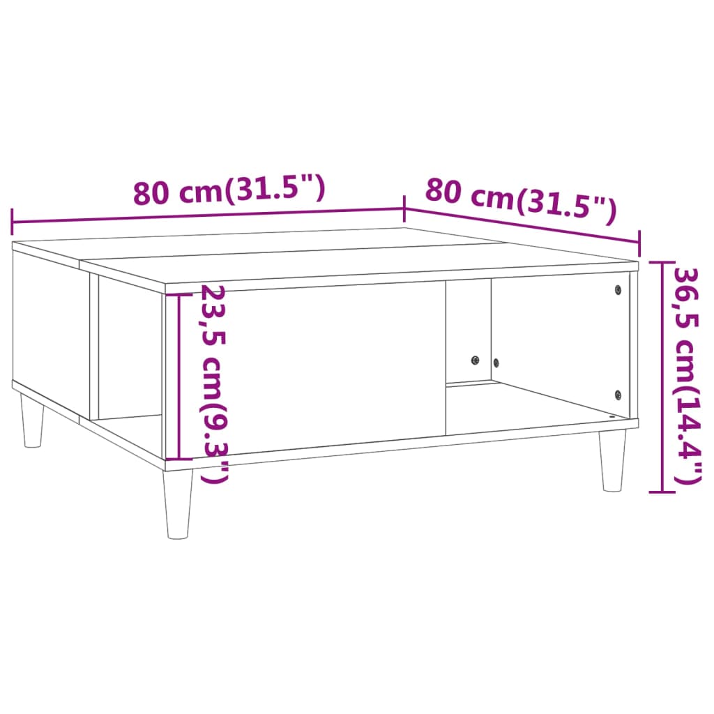 Coffee Table High Gloss White 80x80x36.5 cm Engineered Wood