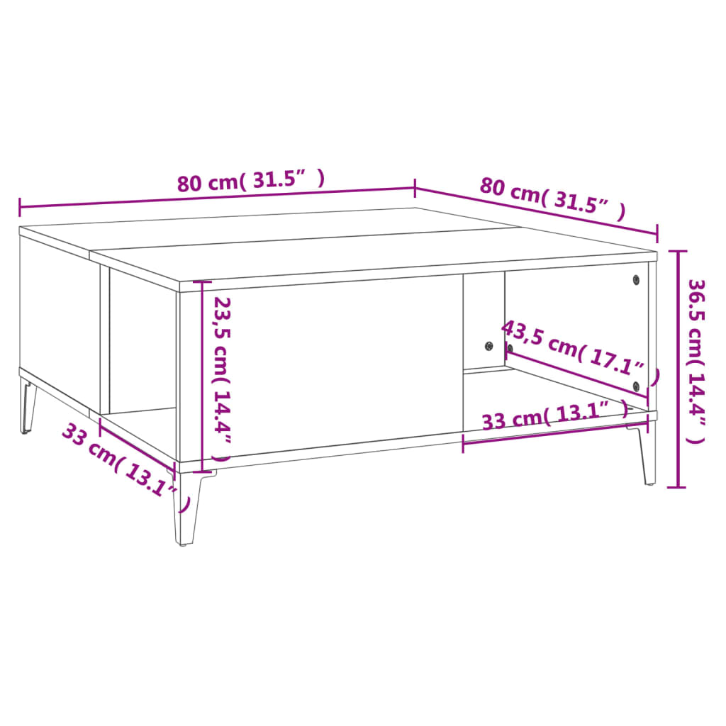 Coffee Table Smoked Oak 80x80x36.5 cm Engineered Wood