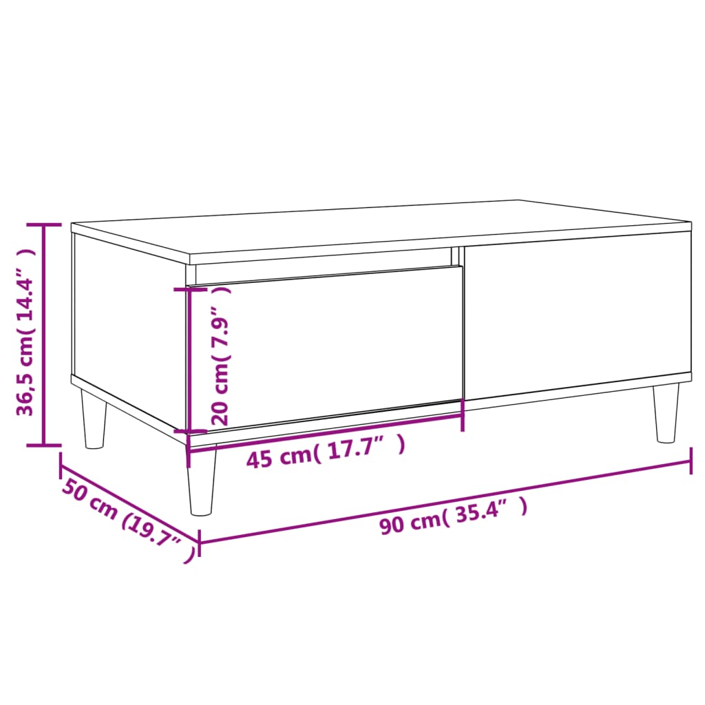 Coffee Table White 90x50x36.5 cm Engineered Wood