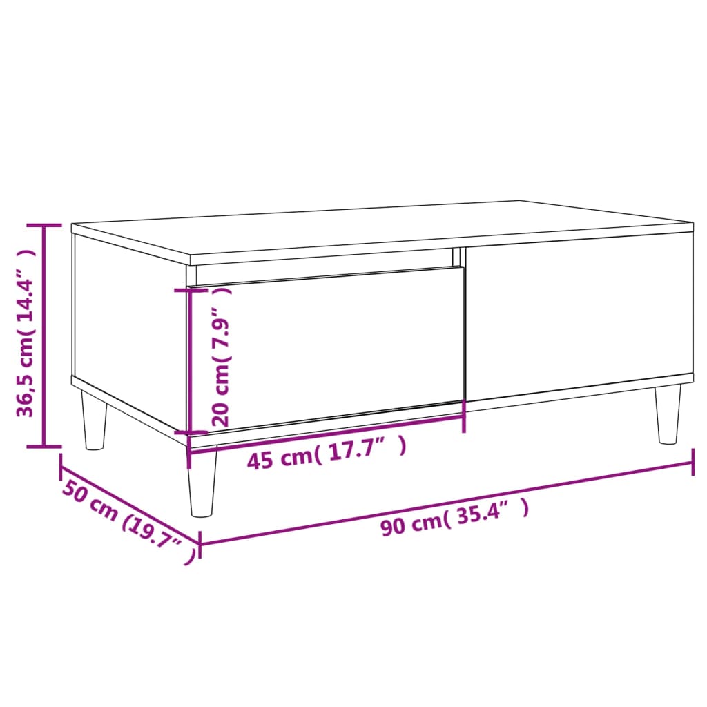 Coffee Table Black 90x50x36.5 cm Engineered Wood