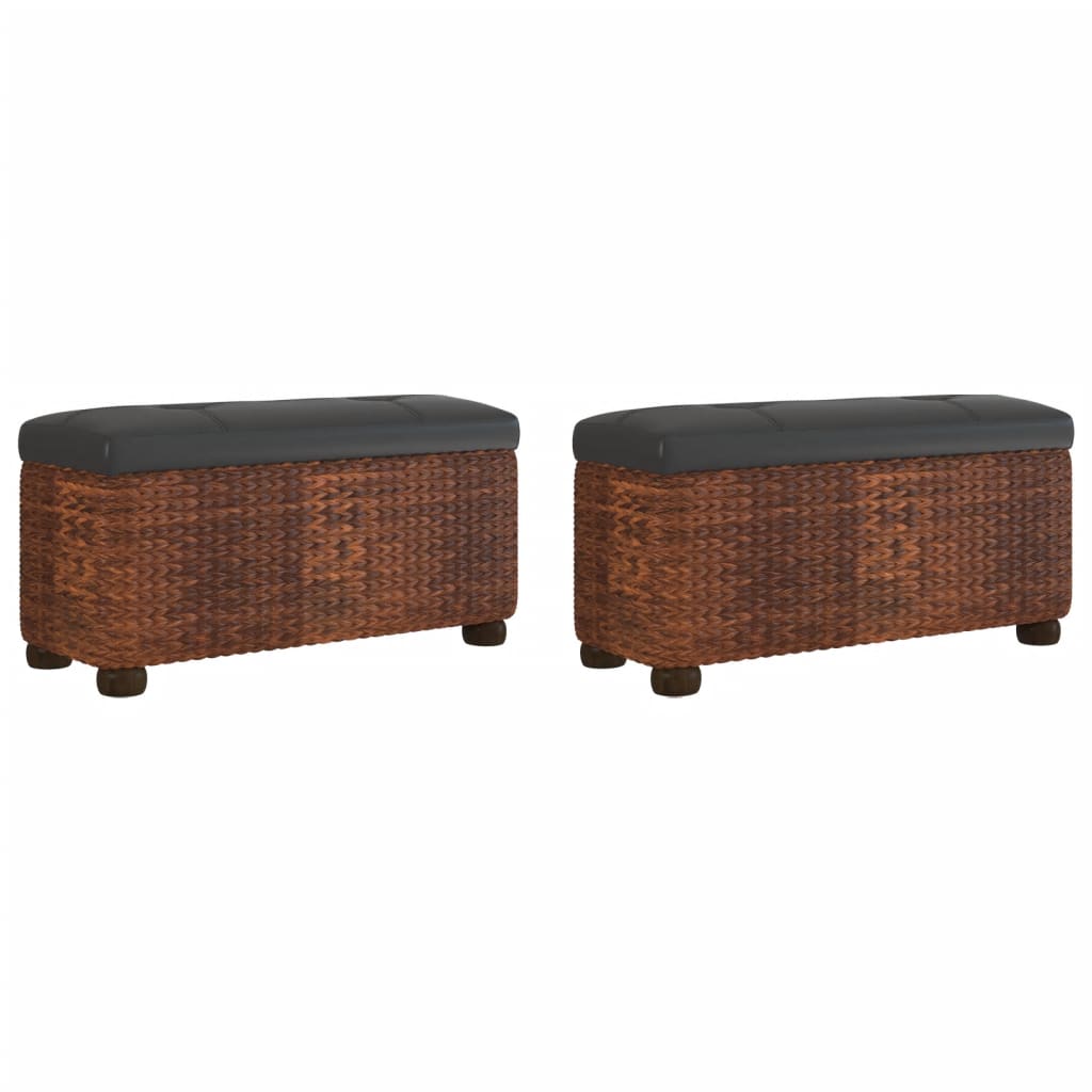 Storage Benches 2 pcs with Brown Cushion 69 cm Cattail