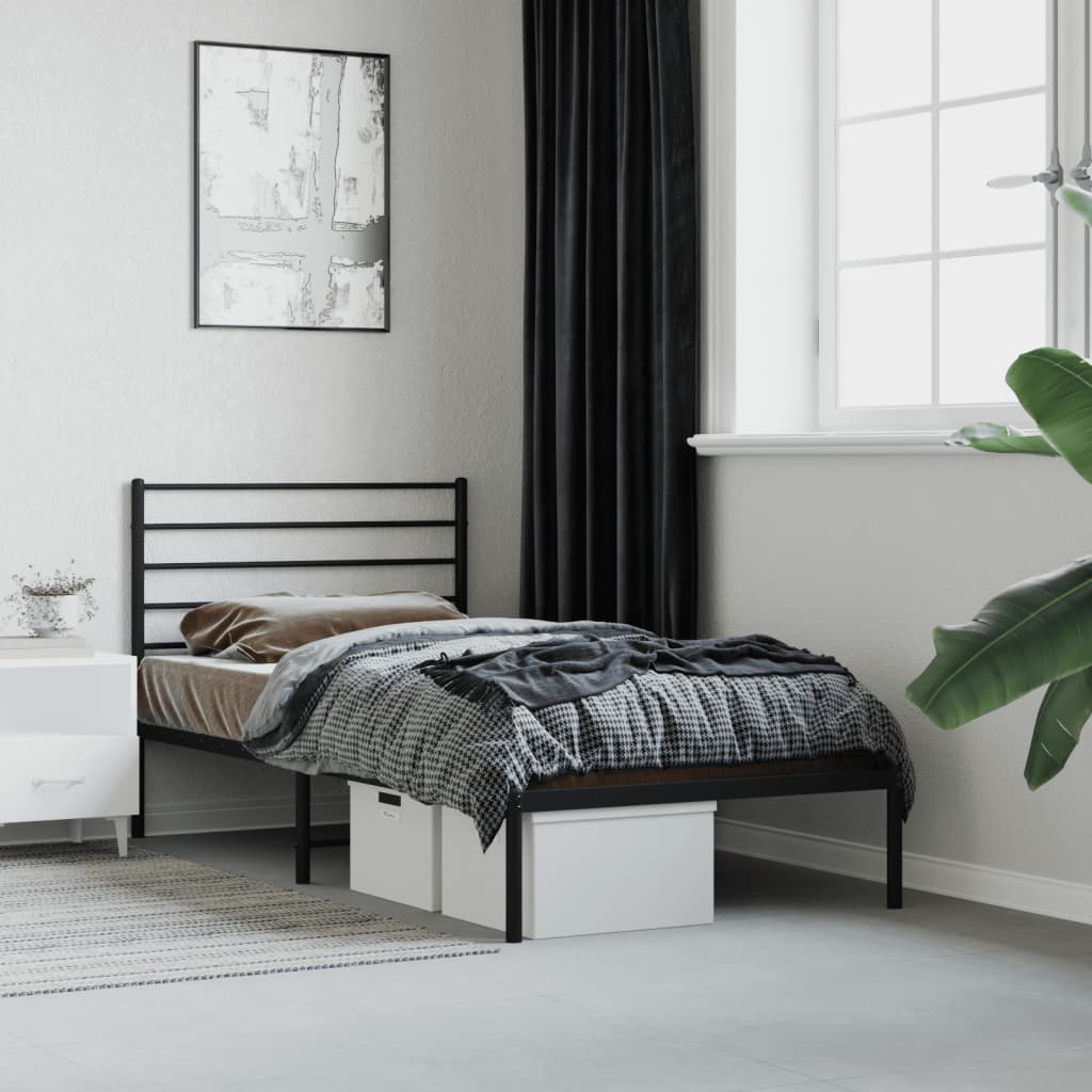 Metal Bed Frame with Headboard Black 92x187 cm Single Size