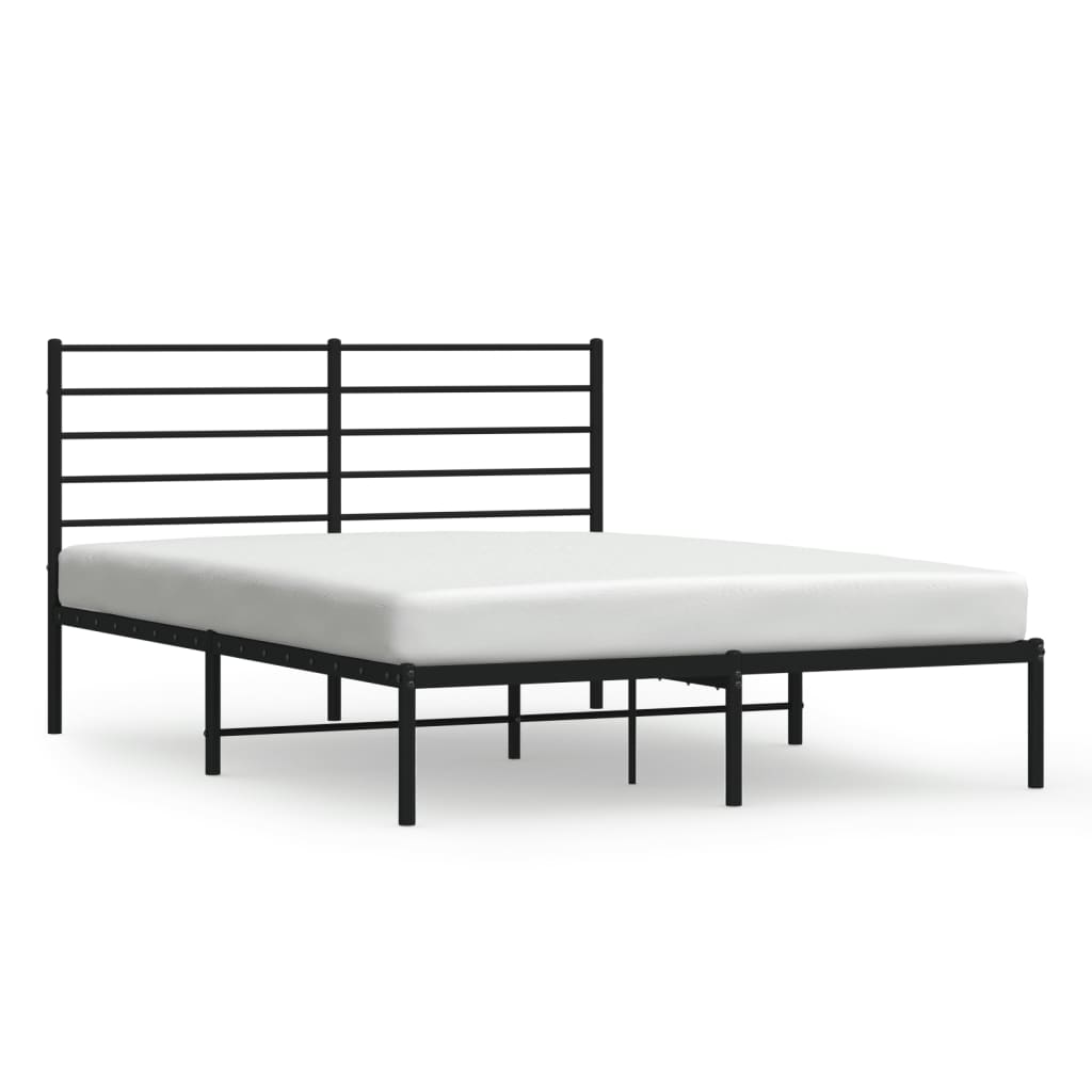 Metal Bed Frame with Headboard Black 137x187 cm Double Size