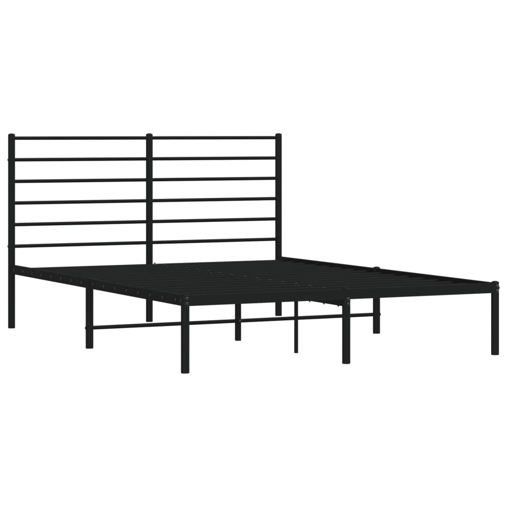 Metal Bed Frame with Headboard Black 137x187 cm Double Size