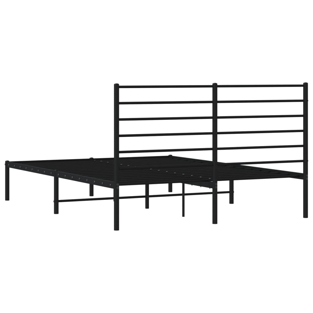 Metal Bed Frame with Headboard Black 137x187 cm Double Size