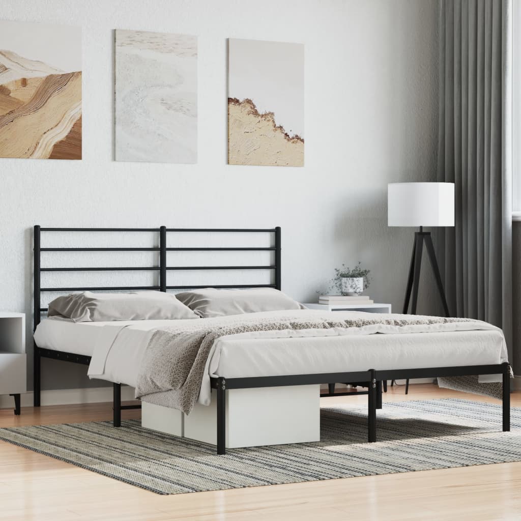 Metal Bed Frame with Headboard Black 153x203 cm Queen