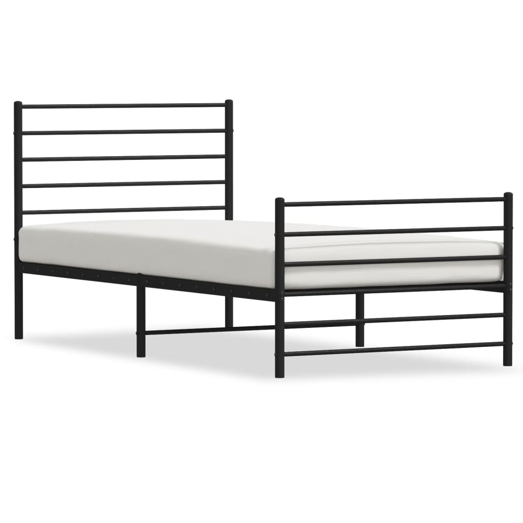 Metal Bed Frame with Headboard and Footboard Black 92x187 cm Single Size