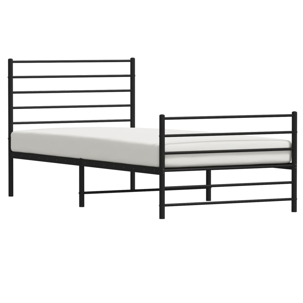 Metal Bed Frame with Headboard and Footboard Black 92x187 cm Single Size