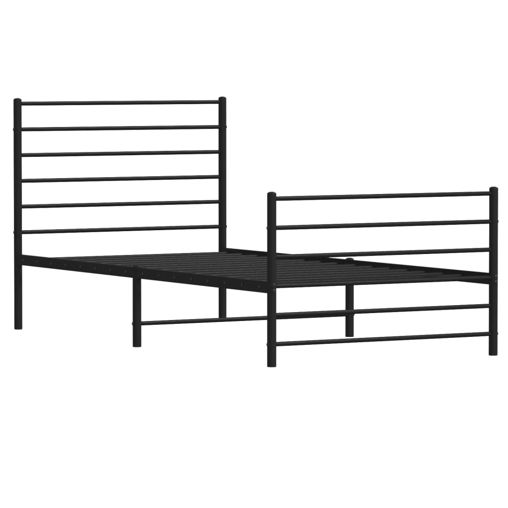 Metal Bed Frame with Headboard and Footboard Black 92x187 cm Single Size