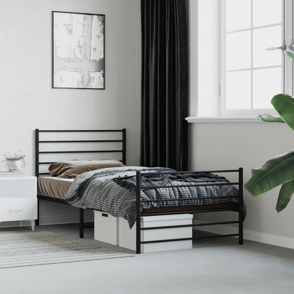 Metal Bed Frame with Headboard and Footboard Black 92x187 cm Single Size