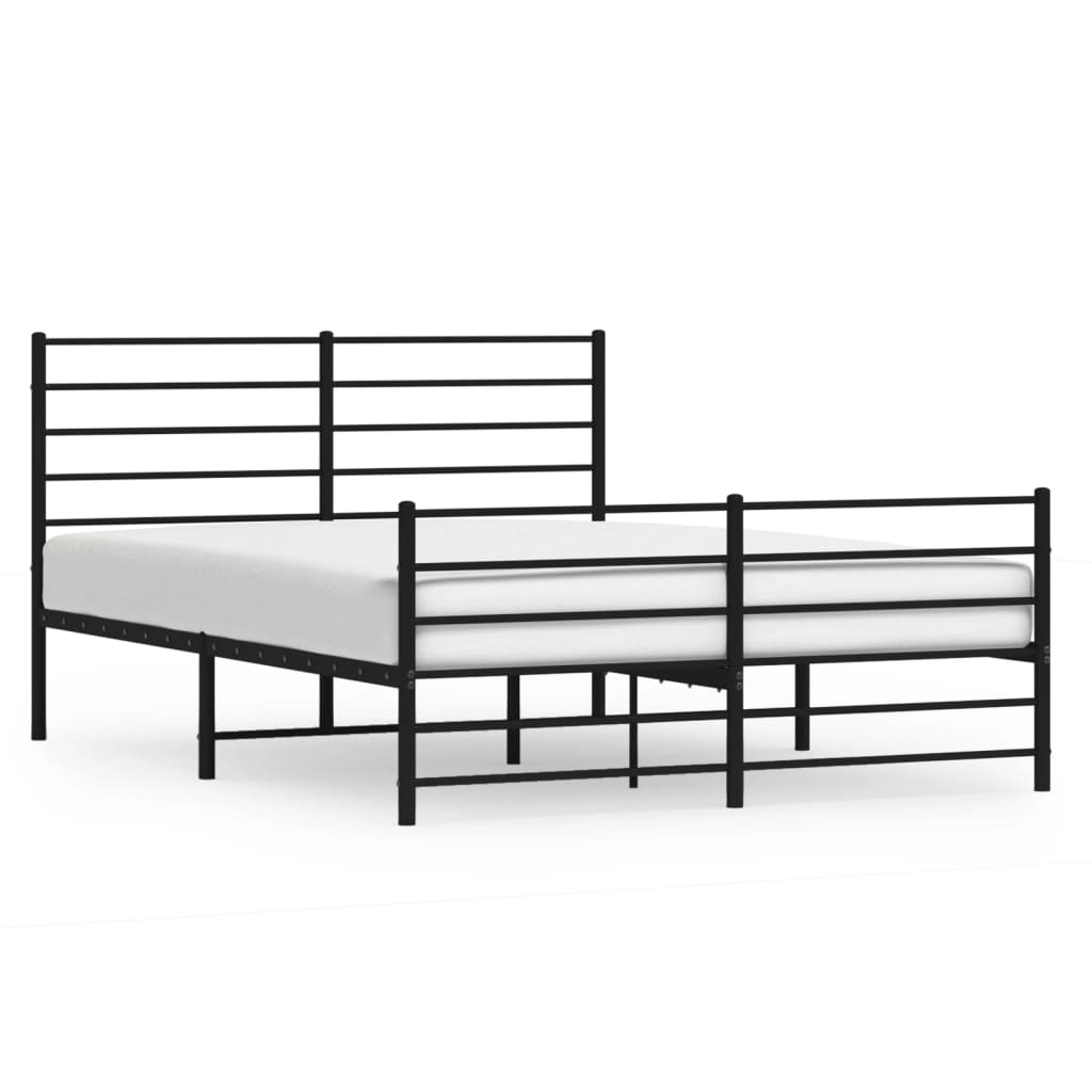 Metal Bed Frame with Headboard and Footboard Black 137x187 cm Double