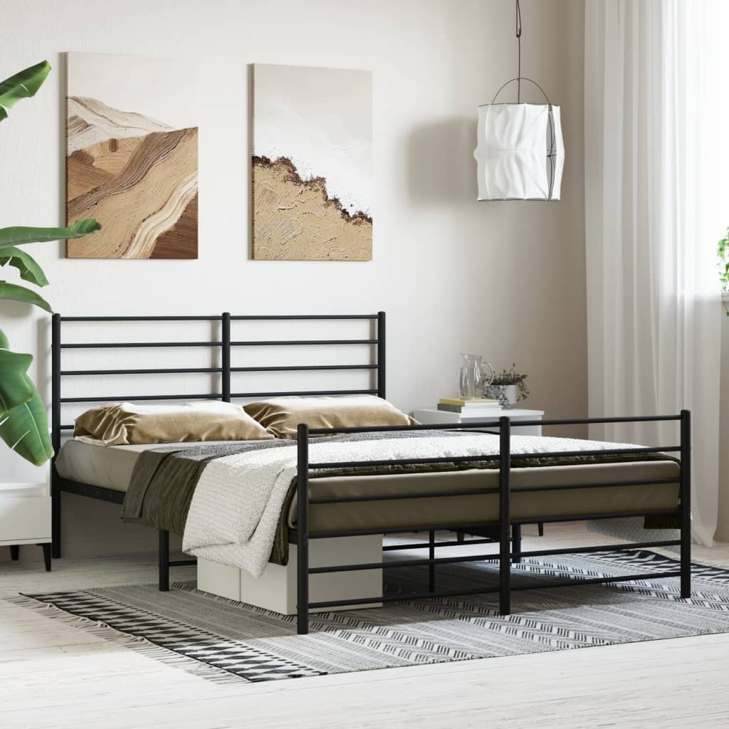 Metal Bed Frame with Headboard and Footboard Black 137x187 cm Double