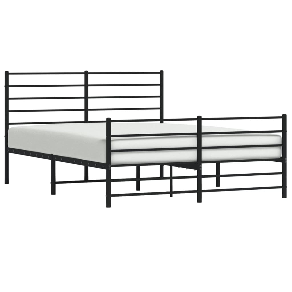 Metal Bed Frame with Headboard and Footboard Black 137x187 cm Double