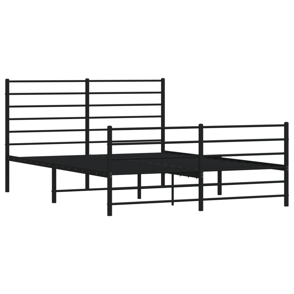 Metal Bed Frame with Headboard and Footboard Black 137x187 cm Double