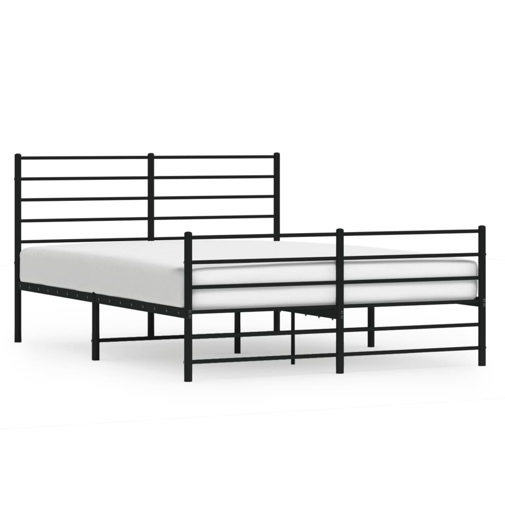 Metal Bed Frame with Headboard and Footboard Black 153x203 cm Queen