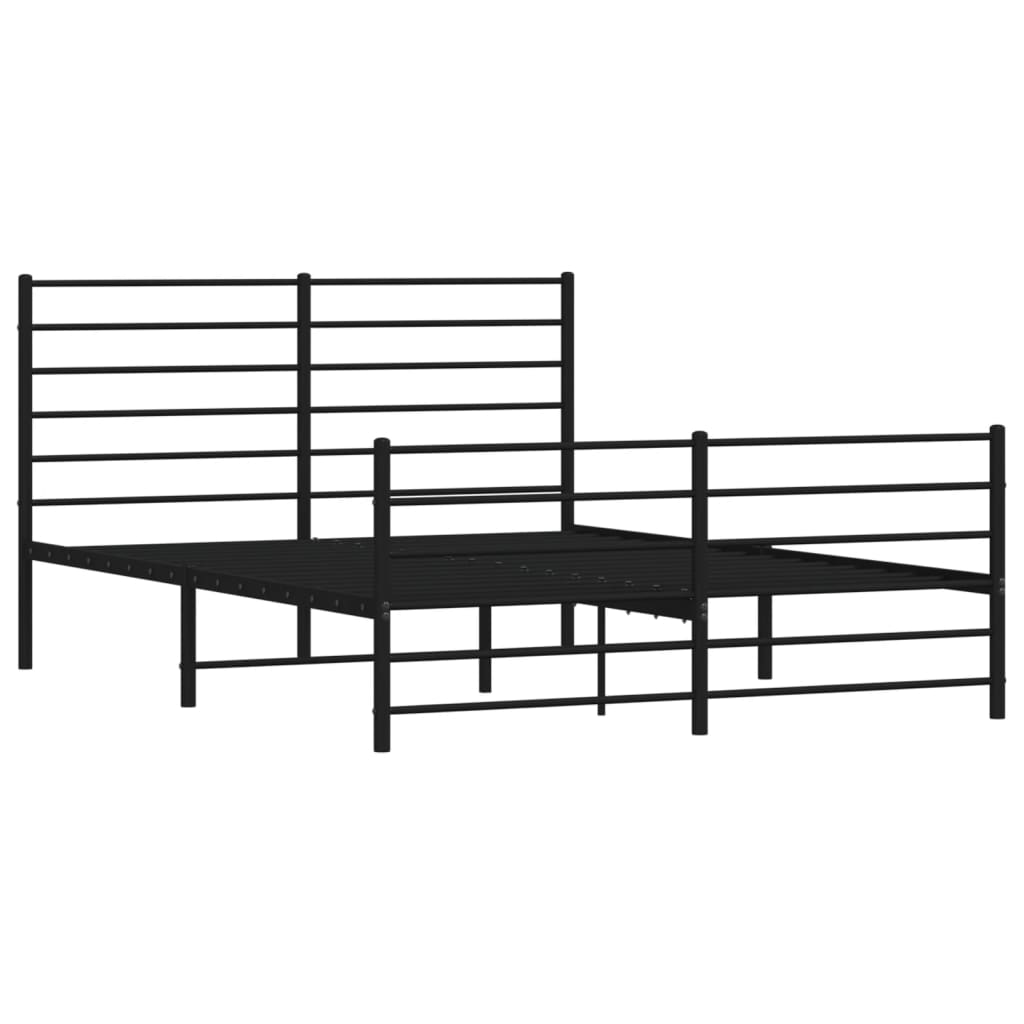 Metal Bed Frame with Headboard and Footboard Black 153x203 cm Queen