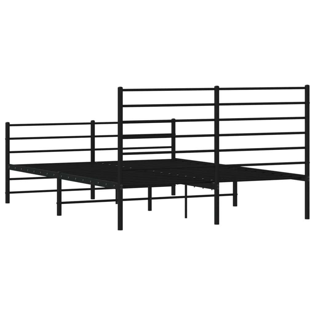 Metal Bed Frame with Headboard and Footboard Black 153x203 cm Queen