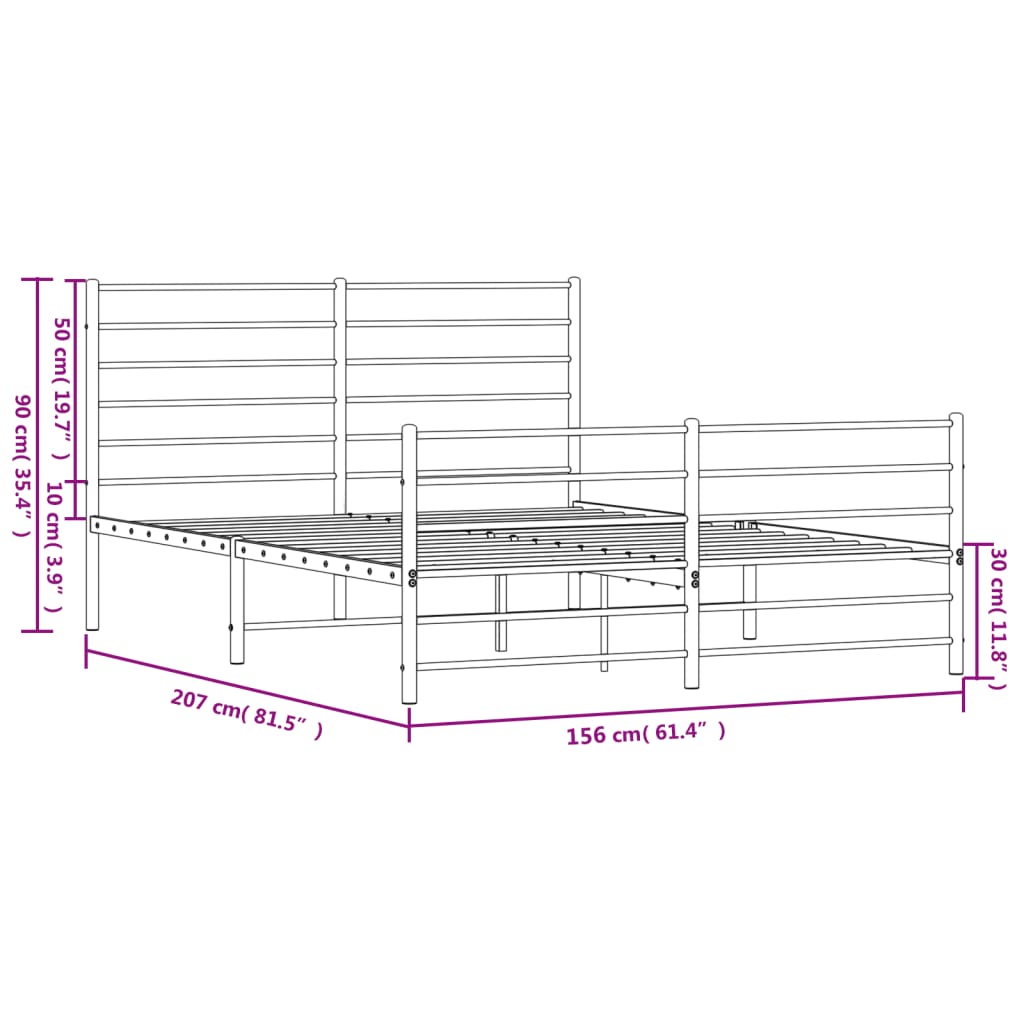 Metal Bed Frame with Headboard and Footboard Black 153x203 cm Queen