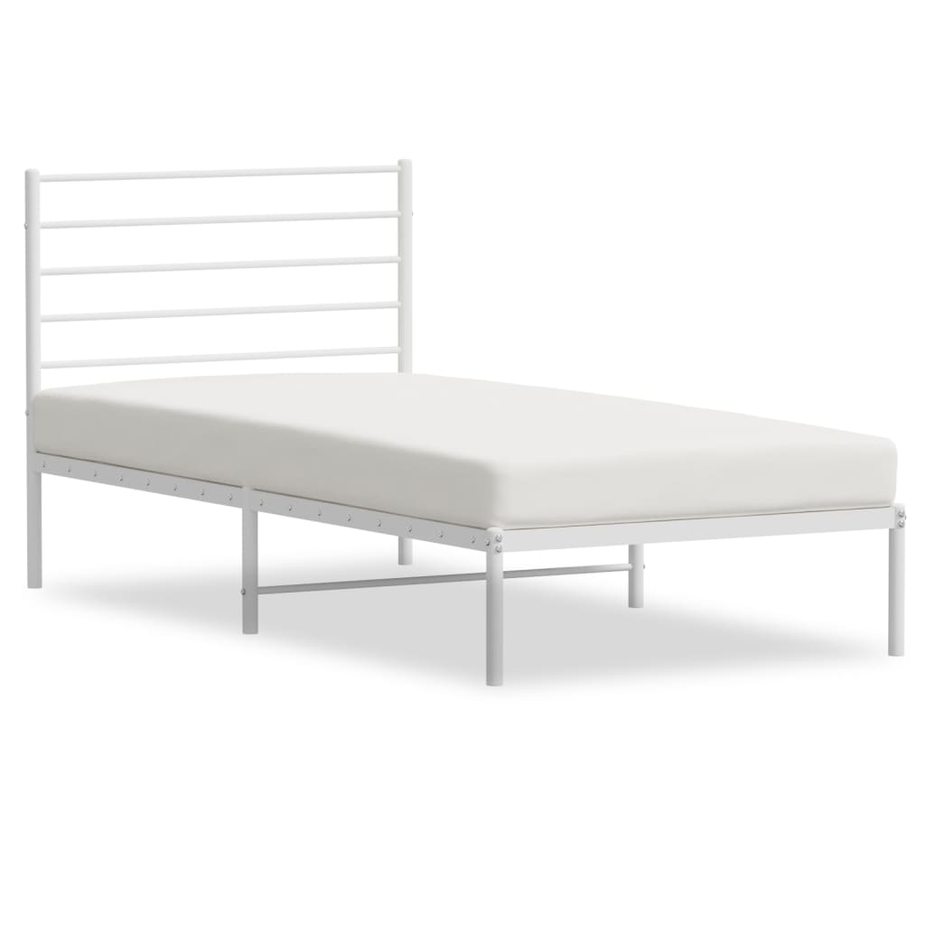 Metal Bed Frame with Headboard White 92x187 cm Single Size