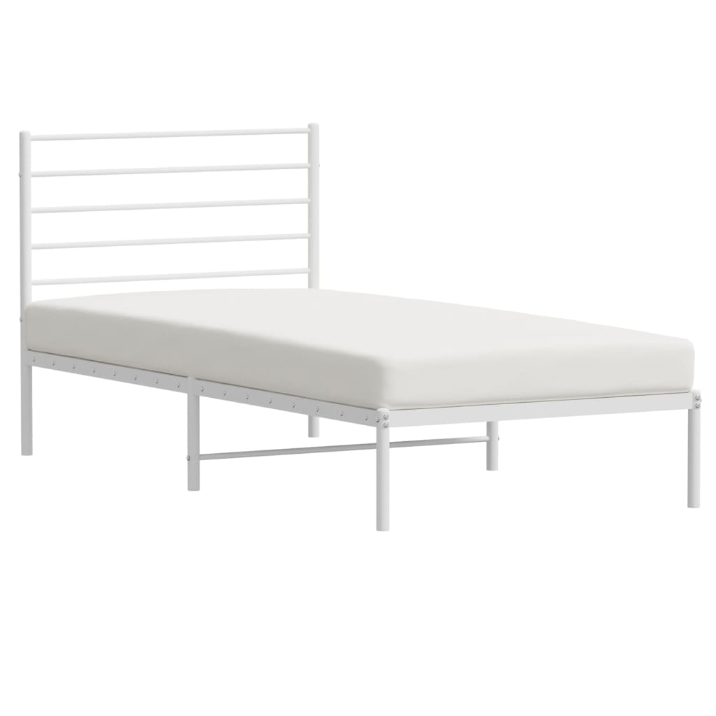 Metal Bed Frame with Headboard White 92x187 cm Single Size