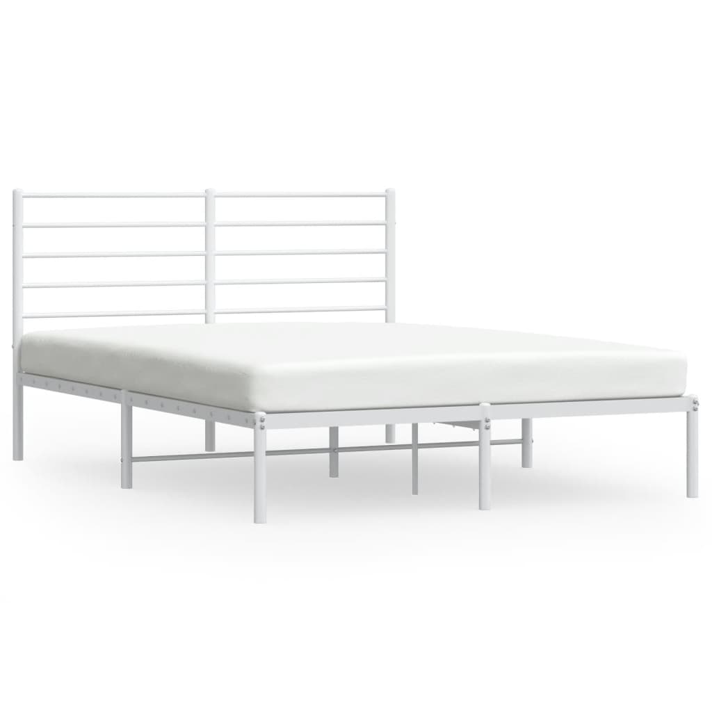 Metal Bed Frame with Headboard White 137x187 cm Double Size