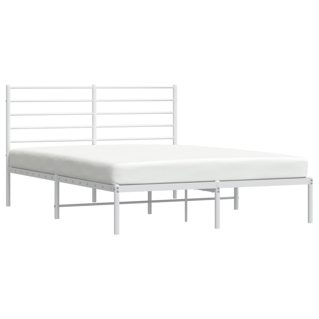 Metal Bed Frame with Headboard White 137x187 cm Double Size