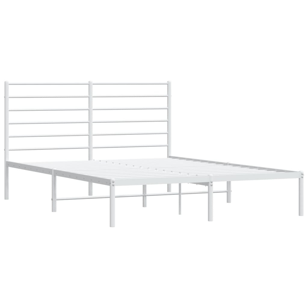 Metal Bed Frame with Headboard White 137x187 cm Double Size