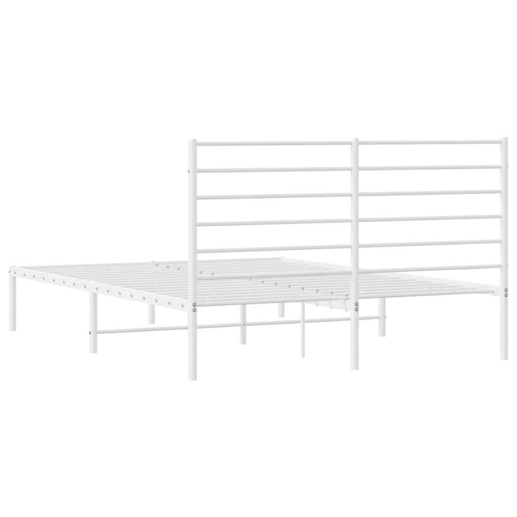 Metal Bed Frame with Headboard White 137x187 cm Double Size