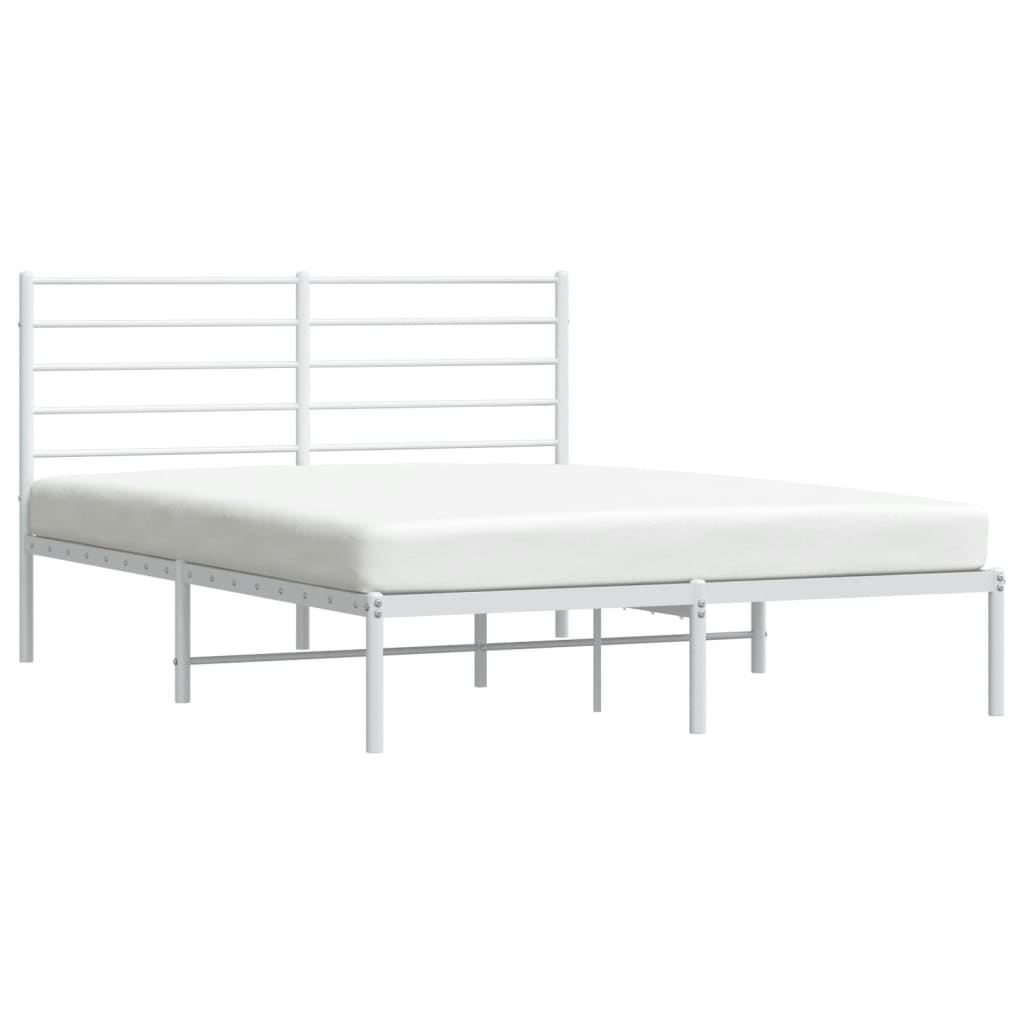 Metal Bed Frame with Headboard White 153x203 cm Queen Size