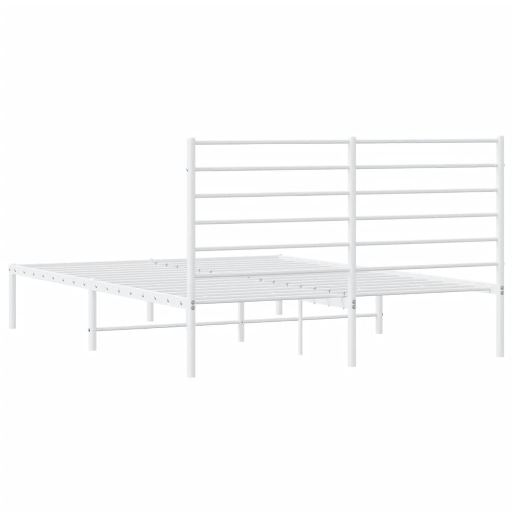 Metal Bed Frame with Headboard White 153x203 cm Queen Size