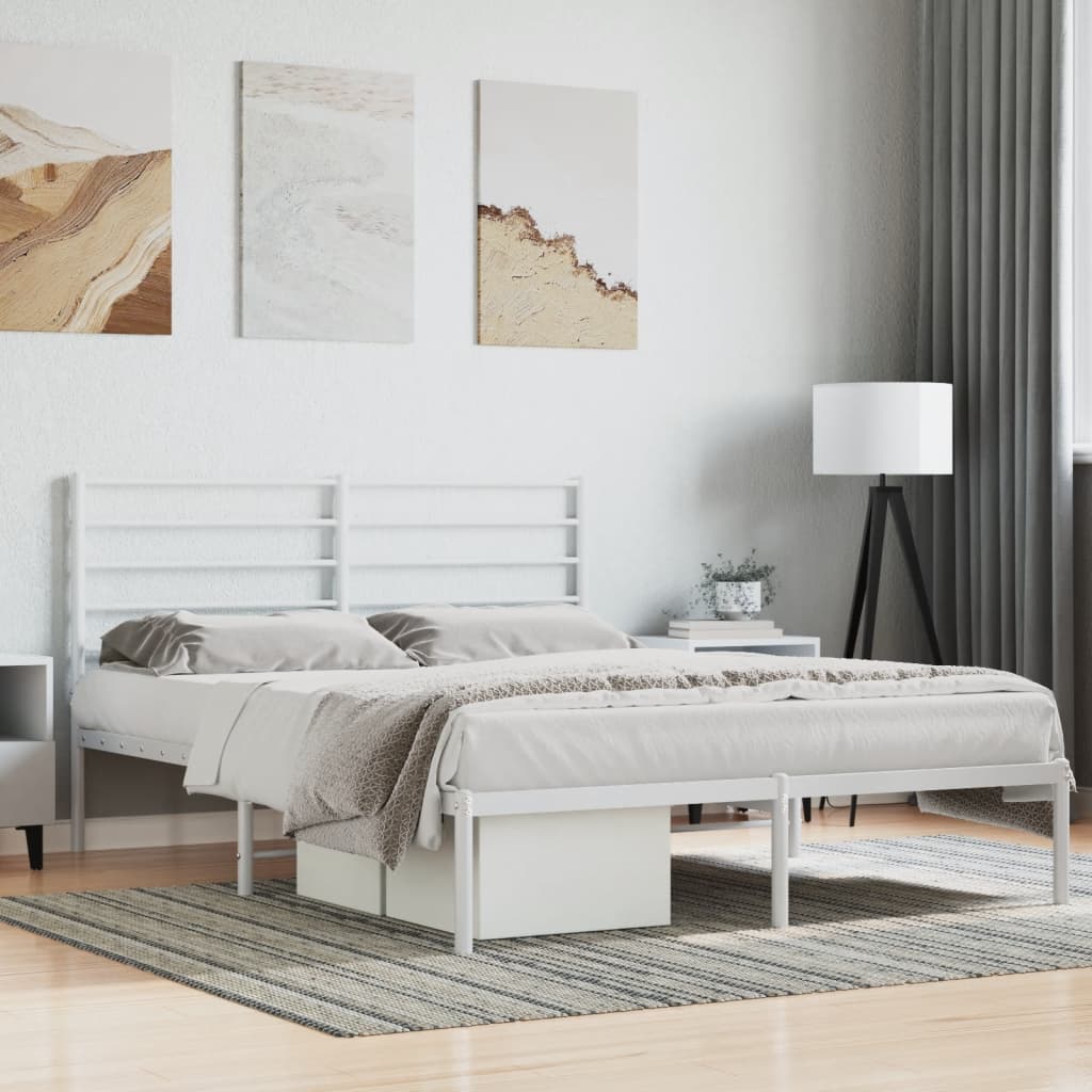 Metal Bed Frame with Headboard White 153x203 cm Queen Size