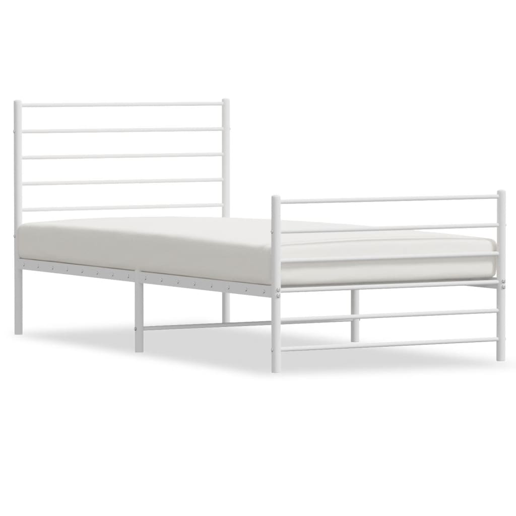 Metal Bed Frame with Headboard and Footboard White 92x187 cm Single Size