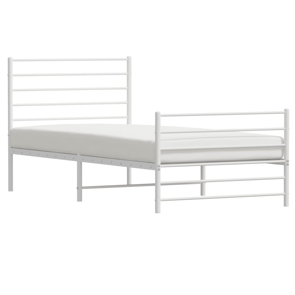 Metal Bed Frame with Headboard and Footboard White 92x187 cm Single Size