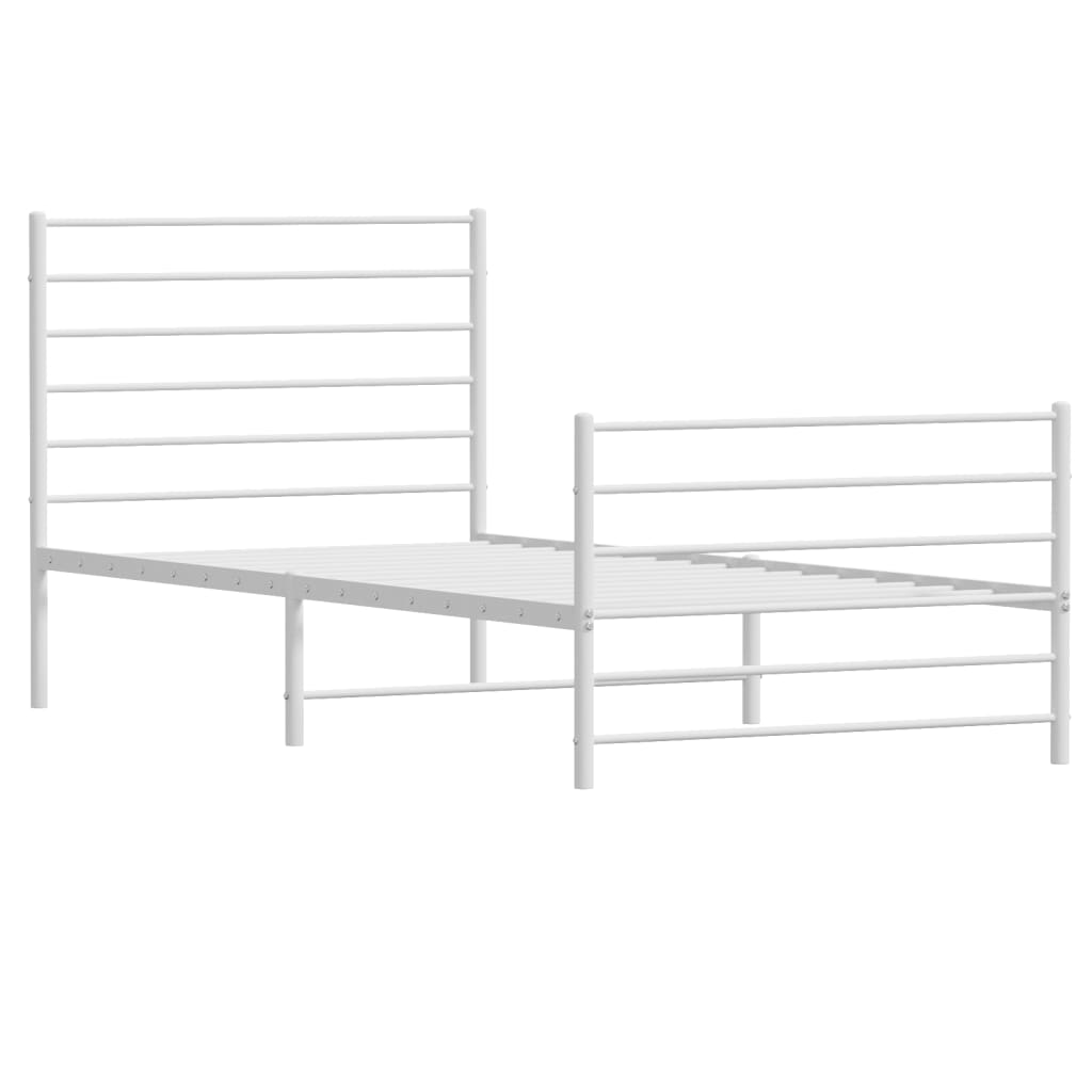 Metal Bed Frame with Headboard and Footboard White 92x187 cm Single Size