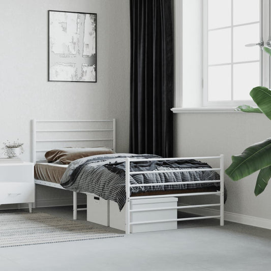 Metal Bed Frame with Headboard and Footboard White 92x187 cm Single Size