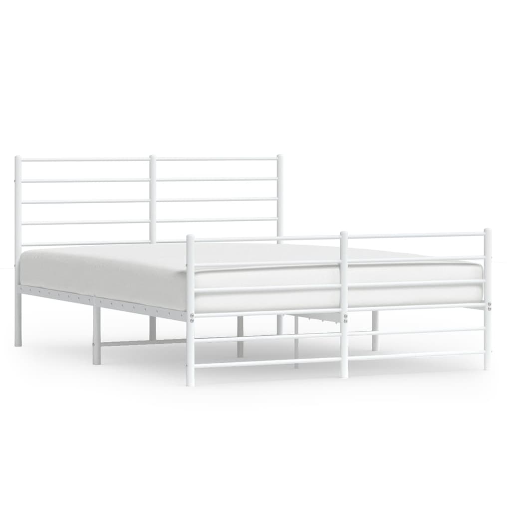 Metal Bed Frame with Headboard and Footboard White 137x187 cm Double