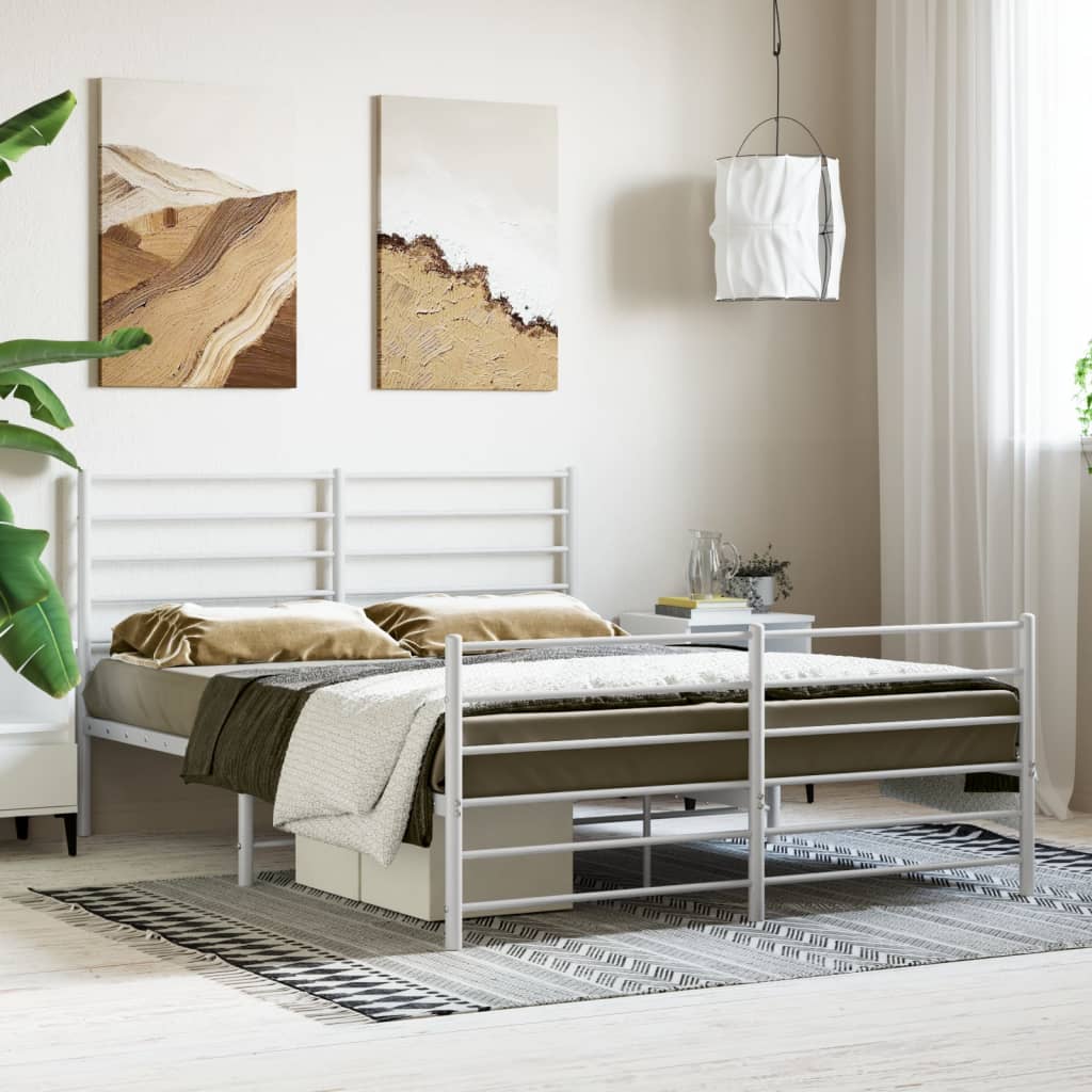 Metal Bed Frame with Headboard and Footboard White 137x187 cm Double