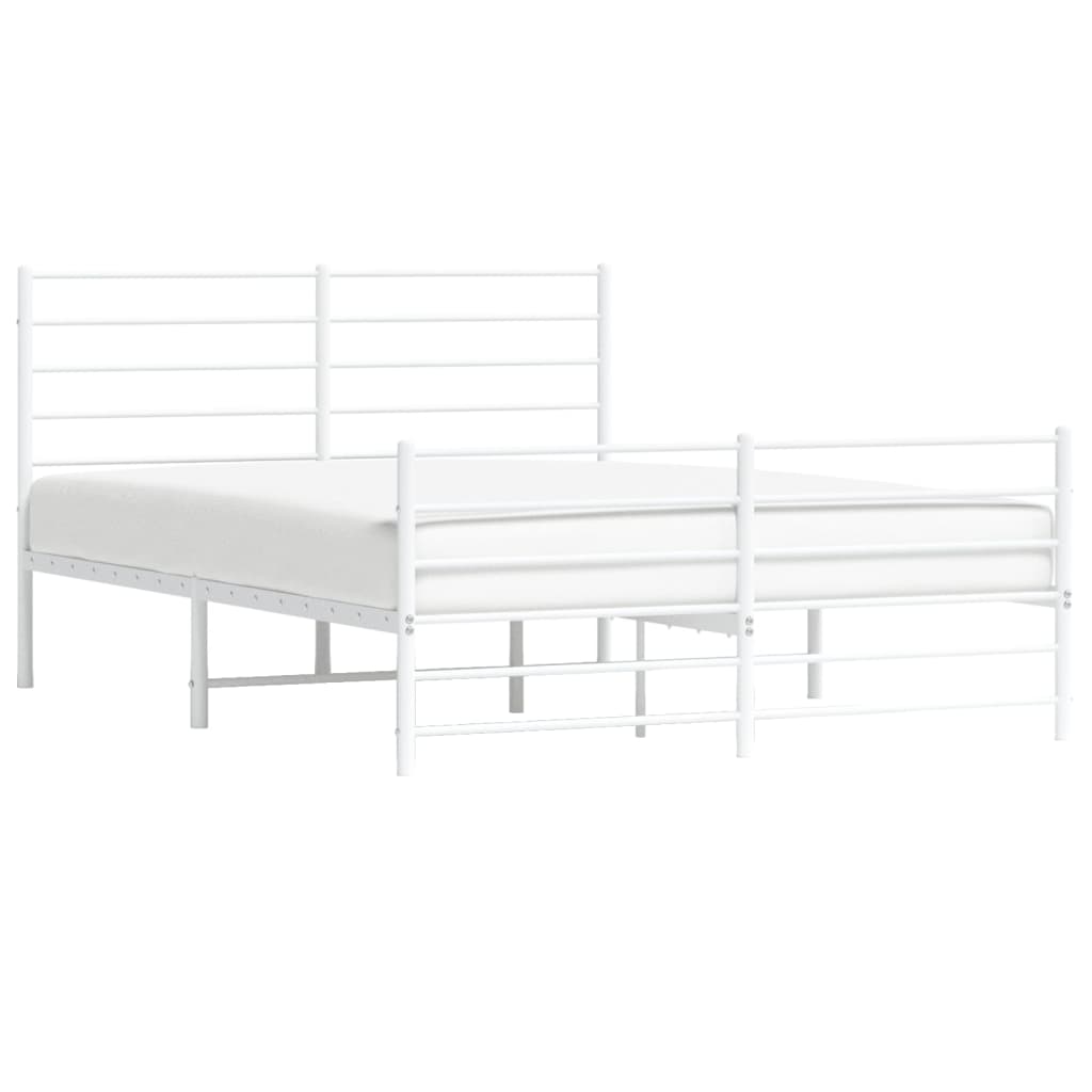 Metal Bed Frame with Headboard and Footboard White 137x187 cm Double