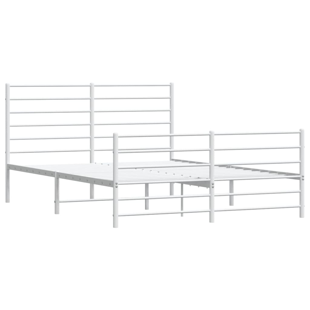 Metal Bed Frame with Headboard and Footboard White 137x187 cm Double