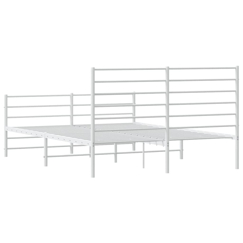 Metal Bed Frame with Headboard and Footboard White 137x187 cm Double