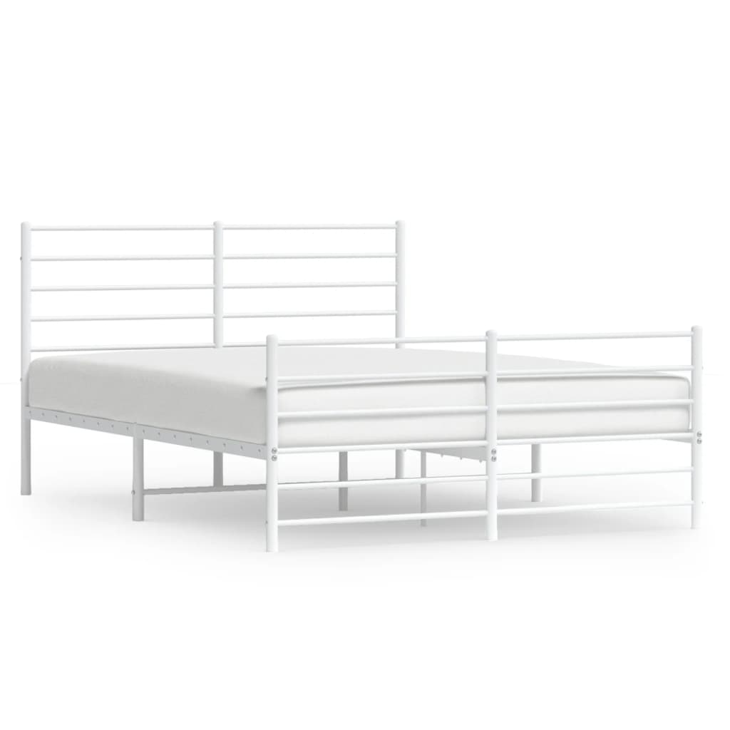 Metal Bed Frame with Headboard and Footboard White 153x203 cm Queen