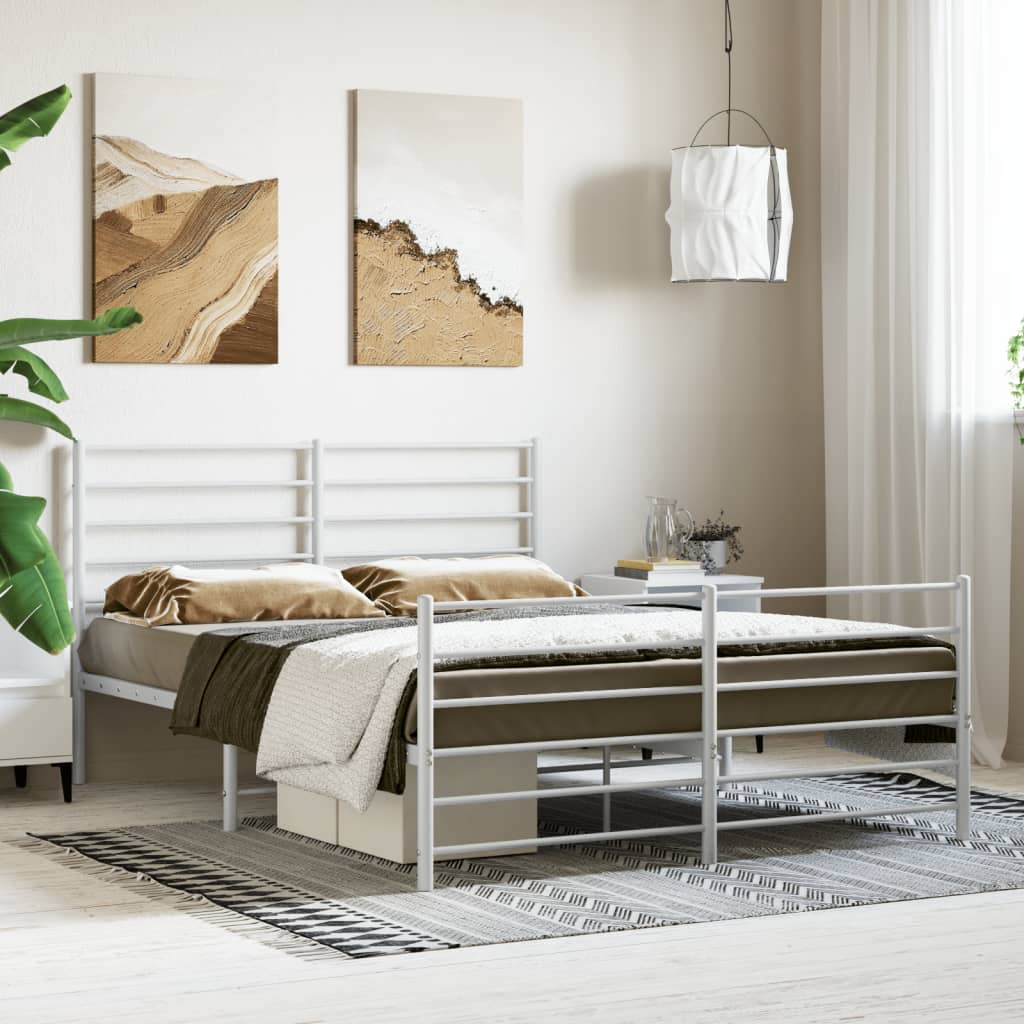 Metal Bed Frame with Headboard and Footboard White 153x203 cm Queen