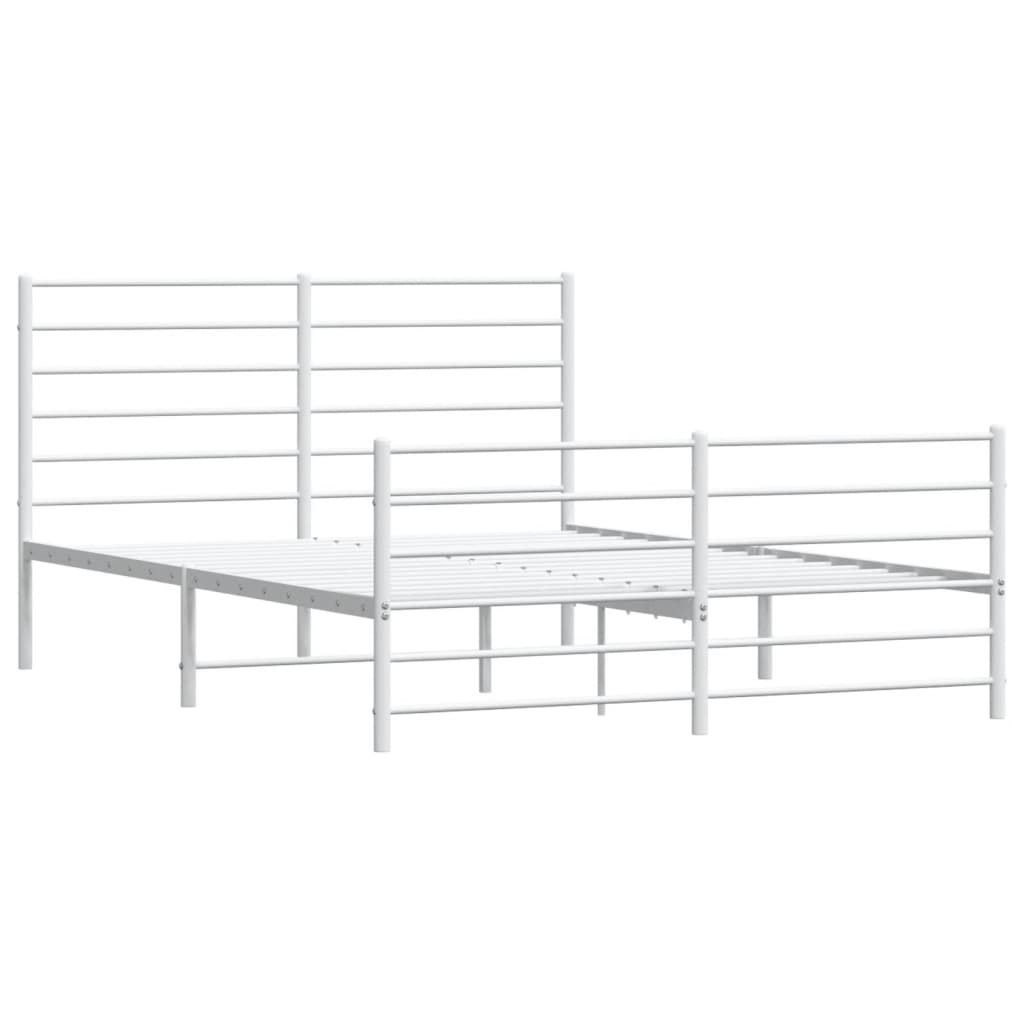 Metal Bed Frame with Headboard and Footboard White 153x203 cm Queen