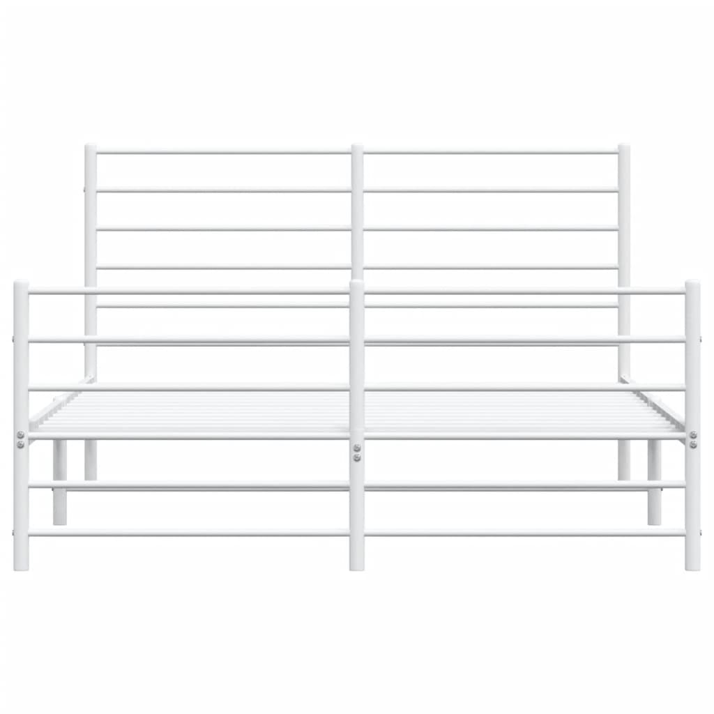 Metal Bed Frame with Headboard and Footboard White 153x203 cm Queen