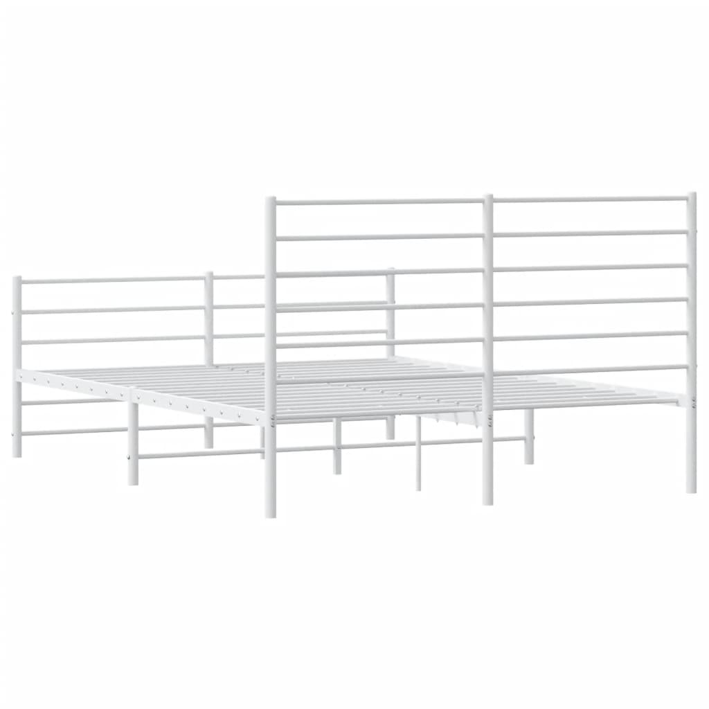 Metal Bed Frame with Headboard and Footboard White 153x203 cm Queen