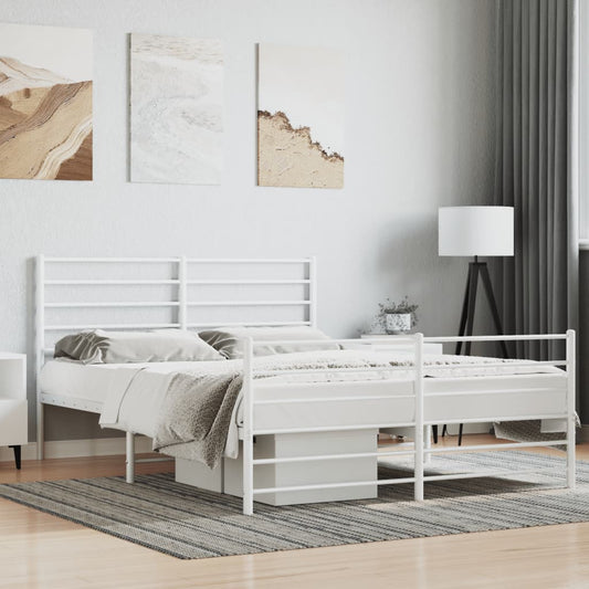 Metal Bed Frame with Headboard and Footboard White 153x203 cm Queen