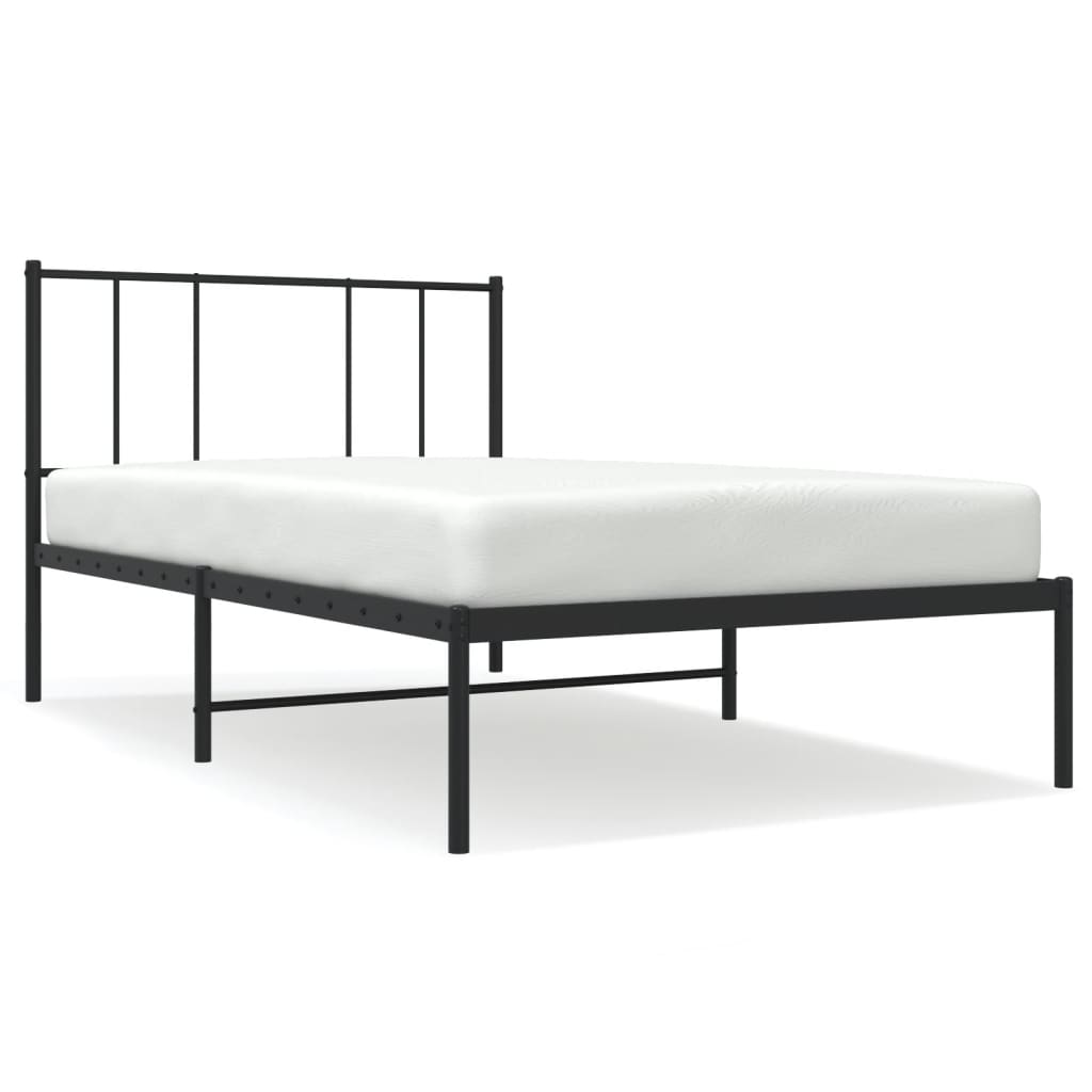 Metal Bed Frame with Headboard Black 106x203 cm King Single Size