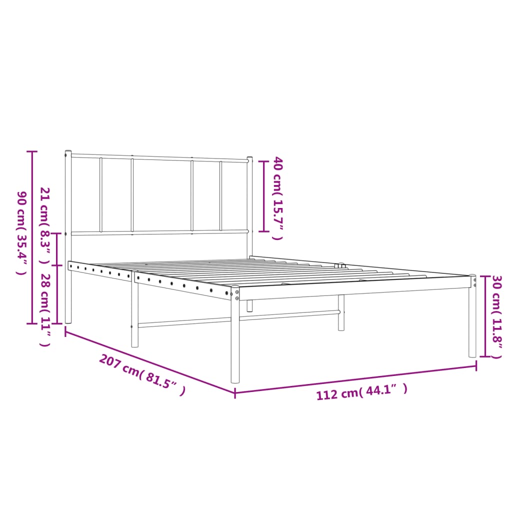 Metal Bed Frame with Headboard Black 106x203 cm King Single Size