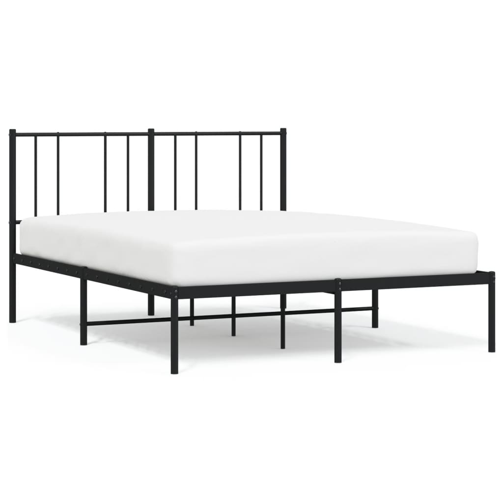 Metal Bed Frame with Headboard Black 153x203 cm Queen Size