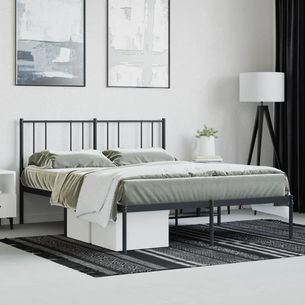 Metal Bed Frame with Headboard Black 153x203 cm Queen Size